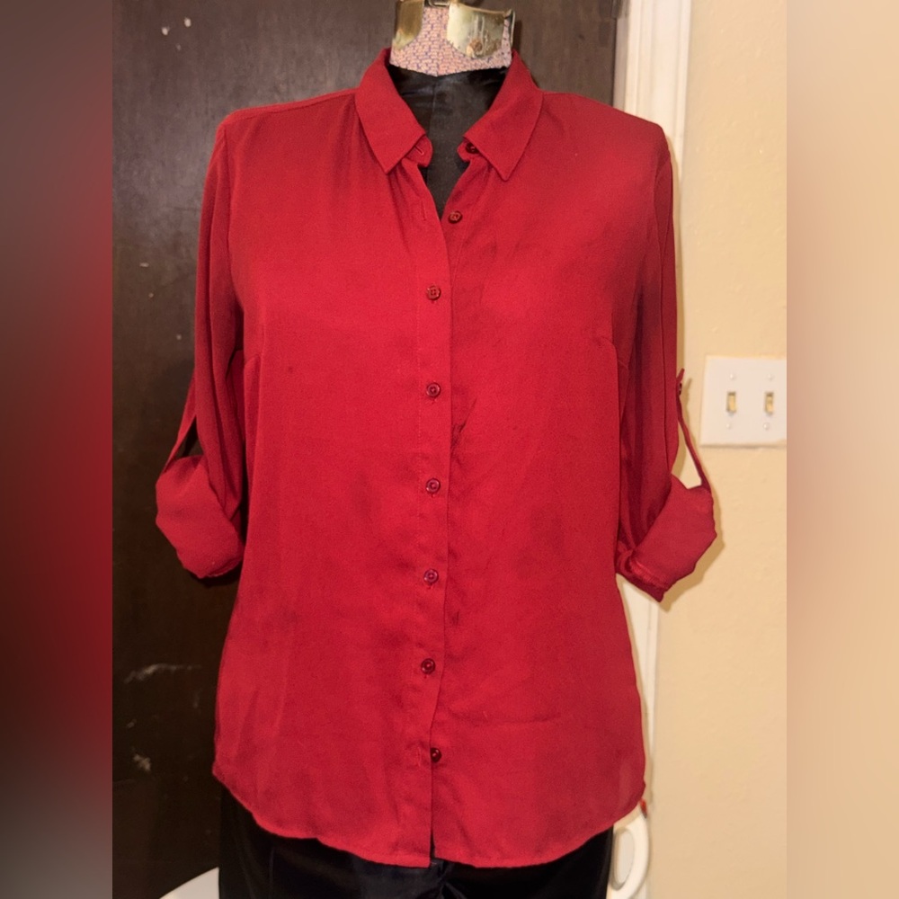 Express Portofino shirt style - Deep Red Women's Long Sleeve Button-Down Shirt